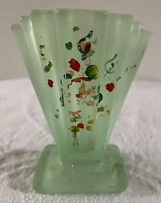 Buy Vintage Art Deco Bagley Green Frosted Glass Grantham Vase 1930s • 15£