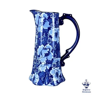 Buy Vintage Beautiful Regency Ironstone Blue Floral Jug Vase Pottery Slim Tall 21cm  • 14.95£