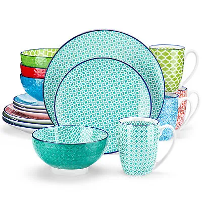 Buy Vancasso Dinner Set Multicolor Porcelain Crockery Dessert Soup Plates Bowls Mugs • 55.99£