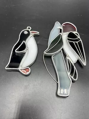 Buy Lot Of 2 Stained Glass Bird Sun Catchers Penguin Woodpecker Leaded • 23.62£
