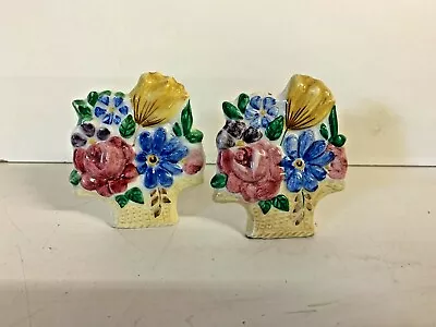 Buy Vintage Plichta Pottery London Basket Flowers Easel Back Hand Painted Pair Set 2 • 21.80£