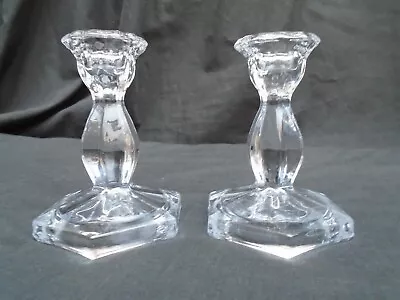 Buy Vintage 4 1/4in Clear Pressed Glass Tapered/Dinner Candle Holders X2 Hexagonal  • 8.95£