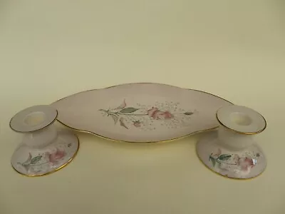 Buy Carlton Ware Hand Painted Shallow Dish & 2 Candle Sticks Pink Rose Design. • 9.99£