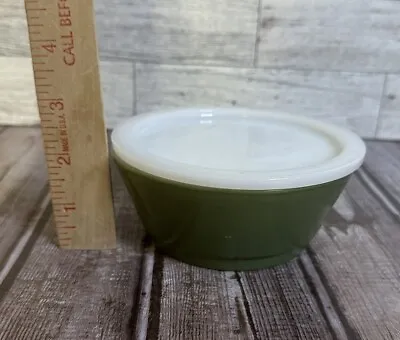 Buy Anchor Hocking Fire King Round White Milk Green Glass Round Cereal Bowl With Lid • 9.35£