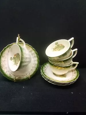 Buy Vtg. American Limoges Chateau France Mandarin Green 4 Cups And 4 Saucers 22k • 45.07£