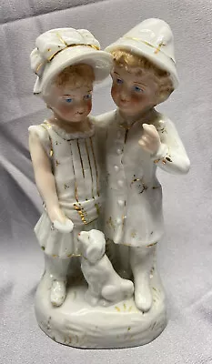 Buy Antique Staffordshire Porcelain Hollow Base Figurine Boy & Girl W/ Puppy Dog • 94.84£