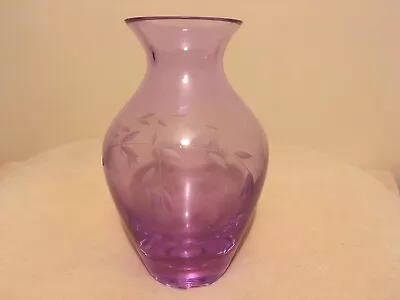 Buy Caithness Etched Glass Vase With Fuchsias In Purple Lilac Violet Amethyst • 5.99£