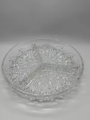 Buy Vintage Cut Glass Round Divided Serving Dish Platter Snack Plate • 14£