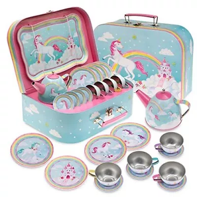 Buy Tea Set Toy X15 Piece Kids Party Carry Case Toddlers Unicorn Rainbows Teapot • 19.99£
