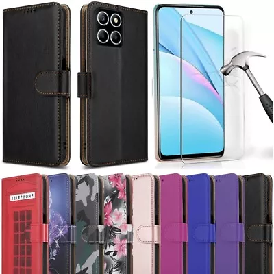 Buy For Honor X6A Case Slim Leather Wallet Flip Phone Cover & Screen Glass Protector • 6.95£