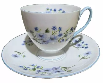 Buy Vintage Shelley Blue Rock 13591 Dainty Tea Cup And Saucer, White, Blue Flowers • 27.15£