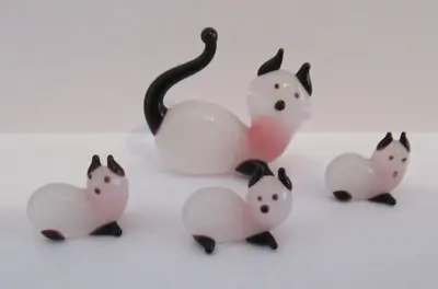 Buy Vintage 1960's Set Of 4 Handmade Little Glass Cats / Glass Animal Ornaments • 9.99£