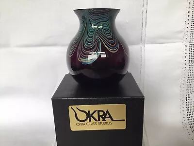 Buy Lovely Okra Glass Vase - Pulled Feather Design -boxed • 39£