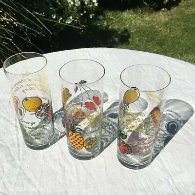 Buy Vintage Retro Set Of 3 Tall Mid Century Kitsch Glasses For Fruit Cocktails Flip • 15£