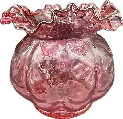 Buy VTG Fenton Cranberry Glass Crimped Ruffle Bowl Vase 5.5” H X 5.5” D EUC • 29.80£