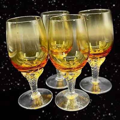 Buy Bohemian Glass Wine Champagne Glasses Set 4 Amber With Applied Swirl Bottom VTG • 23.24£