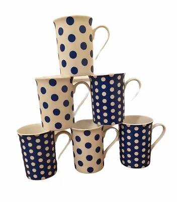 Buy 6 Blue Dots Mugs Set Fine Bone China Polka Dots Blue White Spot Coffee Tea Mugs • 23.99£