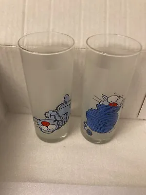 Buy Set Of 2 Tall Tumbler Glasses - Funny Cartoon Cats With Ball Of Wool • 7.99£