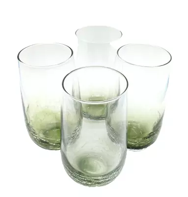Buy Four (4) - Crackle Glasses - Tall Green Tumbler 14 Oz For Ice Tea, Water... • 18.89£