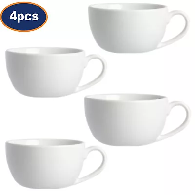 Buy Cappuccino Cup White Porcelain Round Coffee Tea Cup Hot Chocolate 350ml 4Pcs • 10.95£