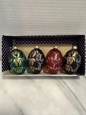 Buy VTG Russian Blown Glass Egg Shaped Christmas Ornaments Hand Painted 4 TROIKA? • 47.32£