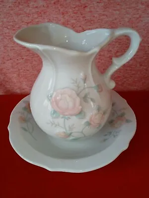 Buy Vintage 1980's St.Michael M&S Decorative Ceramic Jug & Bowl - Pink Roses - Mint • 6.99£