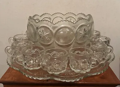 Buy Vintage Tiffin-Franciscan Moon & Stars Glass PUNCHBOWL W 12 Cups & Underplate • 184.93£