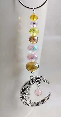 Buy Handmade Suncatcher Window/Plant Pot Crescent Moon Face Crystal Glass Beads • 4.45£