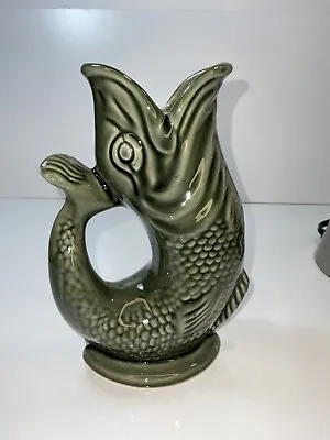 Buy Vtg Foster Studio Green Gurgling Fish Pottery Mouth Pitcher Vase England 7”T • 43.06£