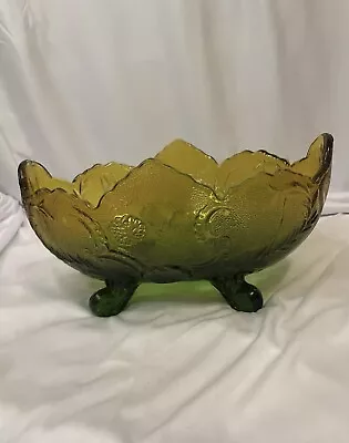 Buy Vintage Green / Yellow Footed Fruit Bowl Jeanette Glass *Imperfections As Seen* • 16.01£