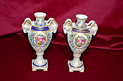 Buy Antique Handpainted Sevres Porcelain Twin Handled Pedestal Urn Vases Pair Of • 89£