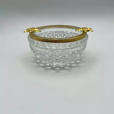 Buy Vintage Heavy Glass Bowl With Gold Band Adorned With Leaves • 20.18£
