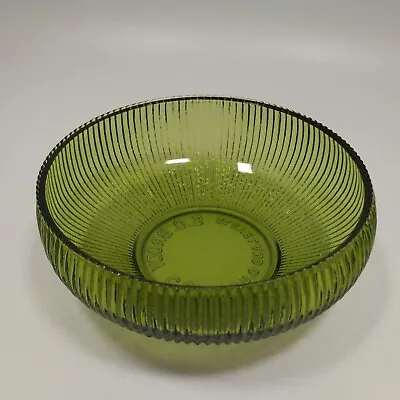Buy E.O. Brody Co. Avocado Green Ribbed Glass Bowl - USA 1960s Vintage Mid-Century • 12.96£