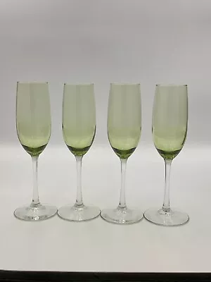 Buy Vintage Luminarc GREEN Stemmed Champagne Flutes Glasses Bare Ware Set MCM • 37.94£