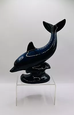 Buy Vintage Blue Mountain Pottery Dolphin Figurine Statue Cobalt Blue Blk Glaze EUC • 24.01£