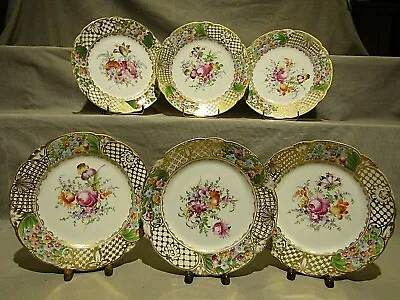 Buy Set 6 Helena Wolfsohn Porcelain Hand Painted Dresden Flowers Plates 8.25 In 1886 • 312.16£