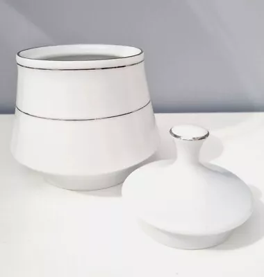 Buy Crown Ming Fine China White And Chrome Covered Sugar Bowl • 9£