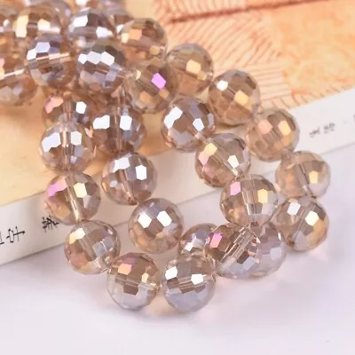 Buy AB Plated Round Disco Ball 6mm 8mm 10mm 12mm 96 Facets Crystal Glass Loose Beads • 2.82£