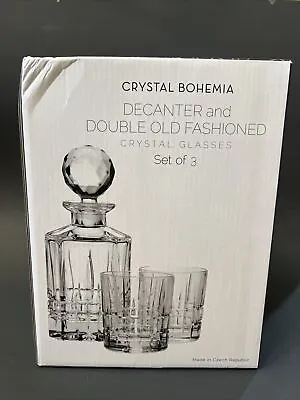 Buy Crystal Bohemian Decanter & 2 Double Old Fashioned Crystal Glasses Over 24% PbO • 80.51£