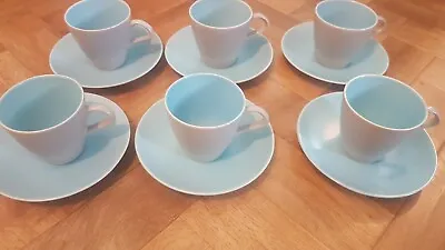Buy 6x Poole  Twintone Dove Grey And Sky Blue Cups & Saucers. • 7.99£