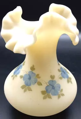Buy Vintage Vase Ruffled Top Fenton Custered Blue Flower Signed Hand Painted  7  • 43.53£