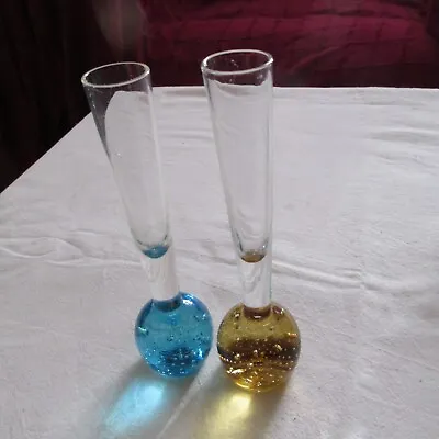 Buy Vintage/Retro Coloured Controlled Bubble Glass Pair Matching Bud Stem Vase • 14.99£