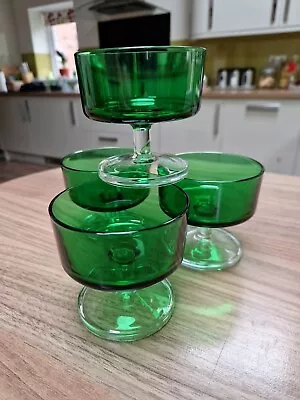 Buy Set Of 4 Vintage Luminarc Green Glass Dessert Bowls • 15£