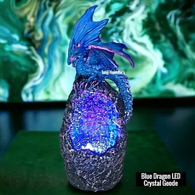 Buy Dragon Blue Crystal Geode Sculpture Ornament LED Light Guardian Protector • 17.90£