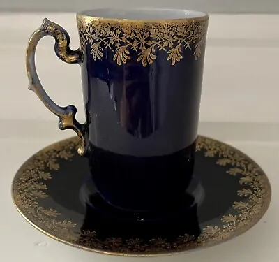 Buy JP Pouyat Limoges Hand Painted Cobalt & Gold Floral Scrollwork Chocolate Cup A • 139.94£