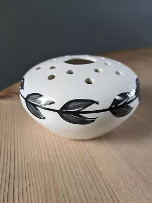 Buy Vintage Jersey Pottery Ceramic Flower Frog Posy Bud Vase Black White Signed H • 12£