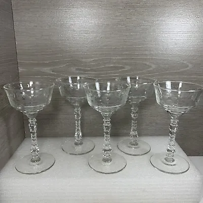 Buy (5) Vintage Champagne Coupe Glasses 1940s Art Deco Cocktail Cut Stemware Barware • 56.91£