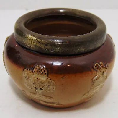 Buy Miniature Doulton Lambeth Metal Rimmed Salt? Dish? - Stoneware Ceramic C1900's • 6£