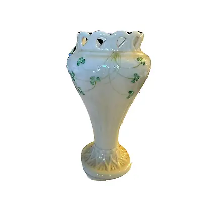 Buy Belleek Pottery Shamrock Pierced Vase Basketweave Parran China Third Green Mark • 56.90£