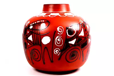 Buy Scandinavian Danish Art Pottery Vase Terracotta Enamel Abstract Design C 1960s • 160£